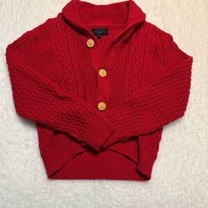 Red Cable Knit Shawl Collar Cardigan